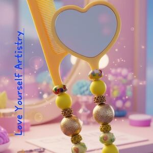 Love Yourself Artistry Yellow Heart Mirror and Comb Set